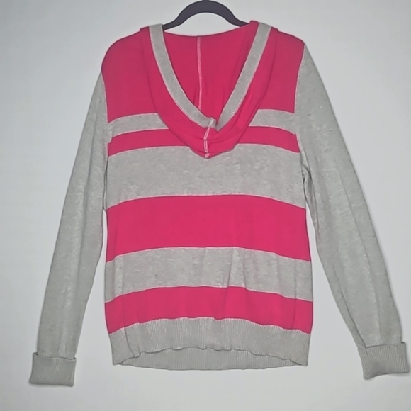 Tommy Hilfiger Gray and Hot Pink Striped Sweater with Hood Women's Size XL - Picture 11 of 14